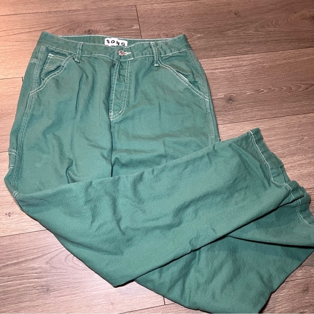 SONG Carpenter 90’s Boyfriend Green Jean Women's Size 13/31 100% Cotton